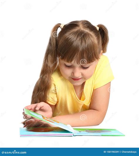 Portrait Of Cute Little Girl Reading Book On Background Stock Image