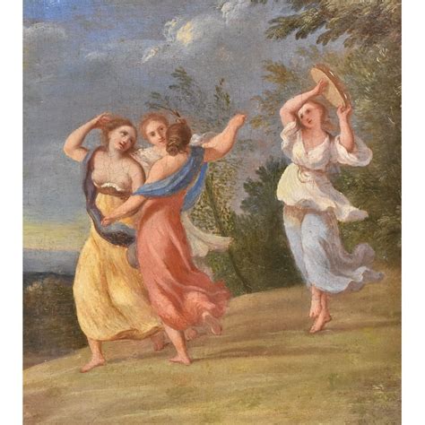 Antique Woman Portrait Painting Muses Dancing 18th Century Oil