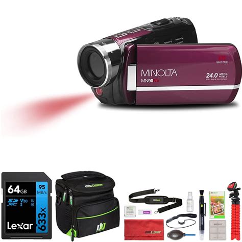 Minolta Mn90nv M 24mp1080p Hd Ir Night Vision Digital Camcorder Maroon Bundle With Lexar