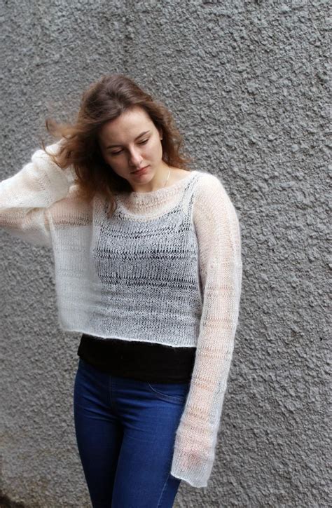 Sheer Mohair Cropped Sweaters Off White Bohemian Clothing Etsy In
