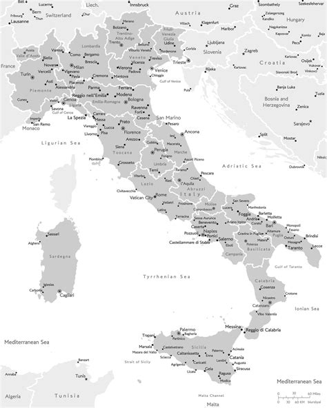 Map Of Detailed Map Of Italy In Grayscale ǀ Maps Of All Cities And