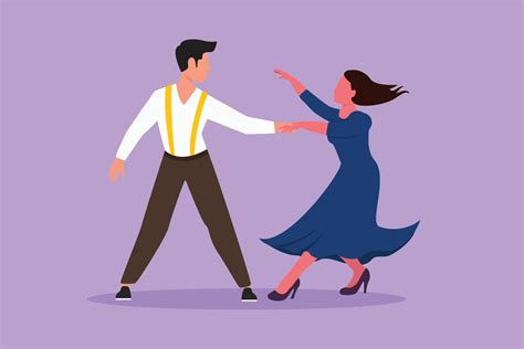 Cartoon Flat Style Drawing Of Romantic Man And Woman Performing Dance