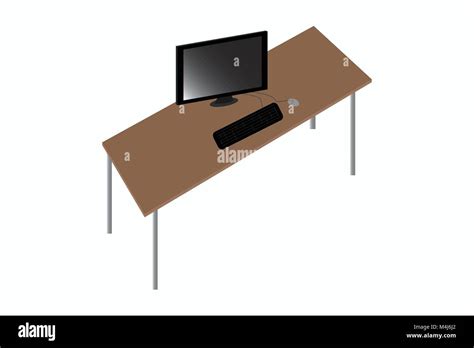 Illustration Of Workstation With Computer Screen Mouse And Keyboard