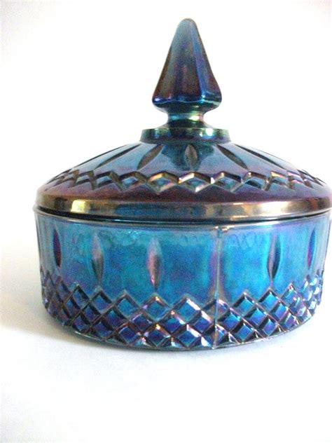 Vintage Blue Carnival Glass Candy Dish