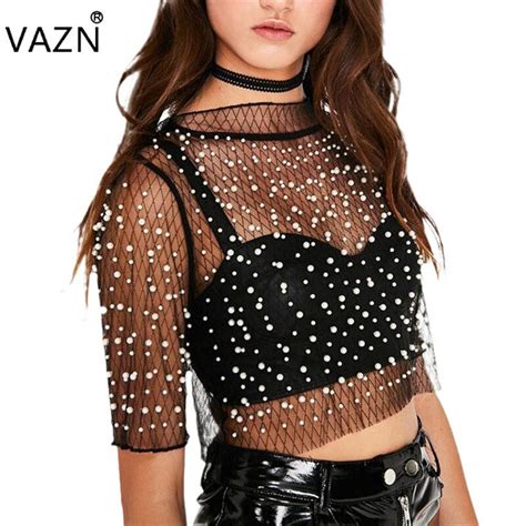 Vazn 2018 Hot Sale Fashion Bodycon Women T Shirt Sexy Summer Lace See