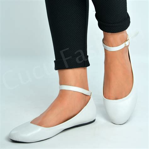 New Womens Ankle Strap Ballerina Ladies Pumps Ballet Flats Shoes Size Uk 3 8 Ebay