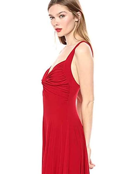 Norma Kamali Sleeveless Flared Twist Midcalf Dress In Red Lyst