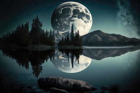 Premium Photo Full Moon Over A Lake