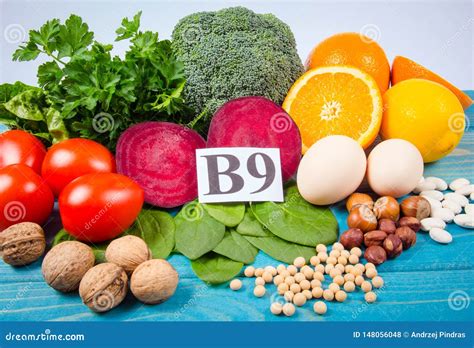Healthy Products And Ingredients As Source Vitamin B9 Acidum Folicum Natural Minerals Concept