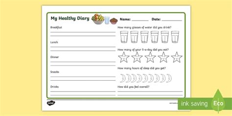 Healthy Living Diary Record Sheet Healthy Living Healthy