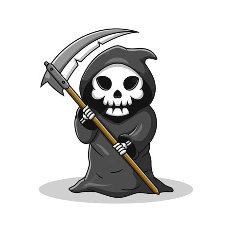 Premium Vector Cute Grim Reaper Cartoon Holding Scythe