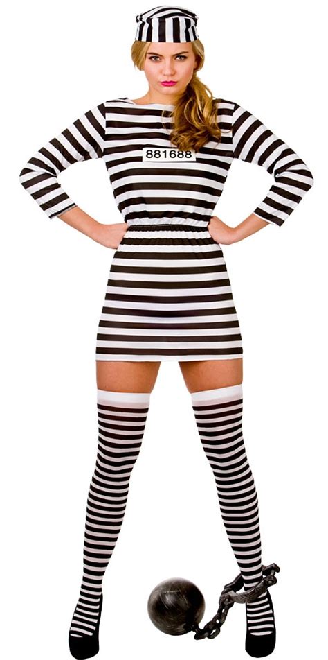 jailbird convict costume hat ladies prisoner uniform womens fancy dress outfit ebay