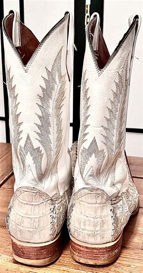 Mexican Pointy Extra Long White Diamonds Alligator Boots Botas Size 8 1