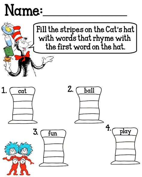 cat in the hat printables cat in the hat rhyming worksheet cat in the hat dr seuss