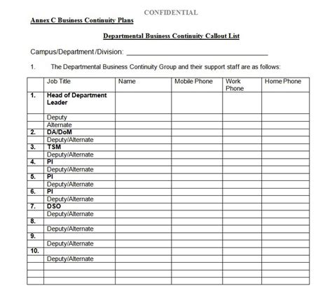 Call Out List Template Annex C Administration And Support Services