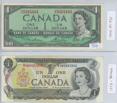 1954 And 1973 Canadian One Dollar Bills Schmalz Auctions