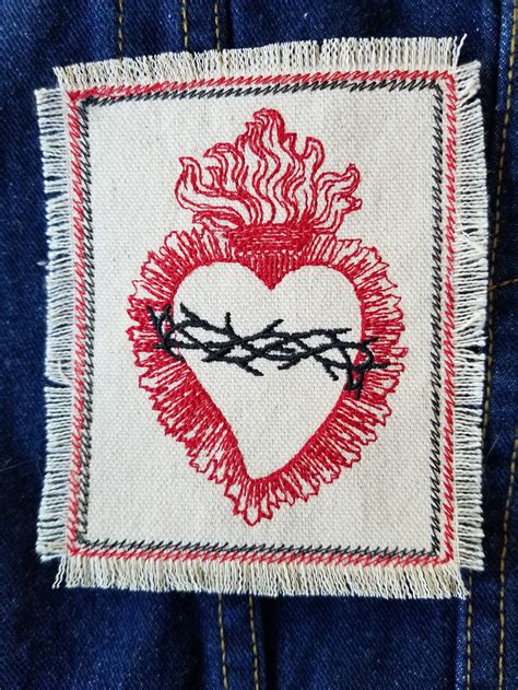 Sacred Heart Embroidered Patch Canvas Patch Choose Red Or Etsy