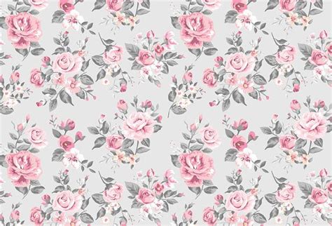 Vintage Grey And Pink Rose Floral Wallpaper Floral