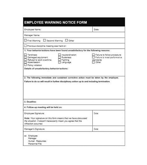 employee warning notice    templates forms