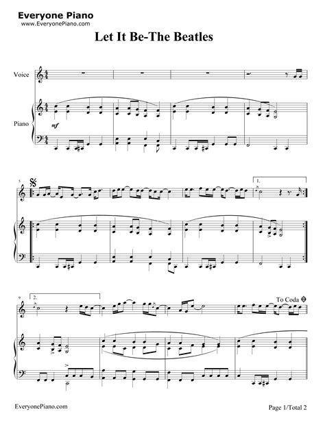 Download or print the pdf sheet music for piano of this rock, pop and gospel song by the beatles for free. Let It Be-The Beatles Stave Preview