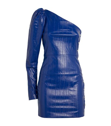 Rotate Blue Faux Leather One Shoulder Mini Dress Harrods Uk