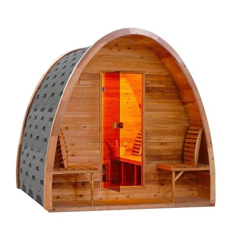 Aleko Outdoor Cedar Pine Wood Barrel Steam Sauna Pod With Bitumen Shingle Roofing 9 Kw 8