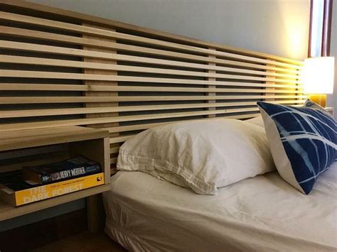 Slat Headboard With Pair Of Side Tables Attached Slatted Headboard