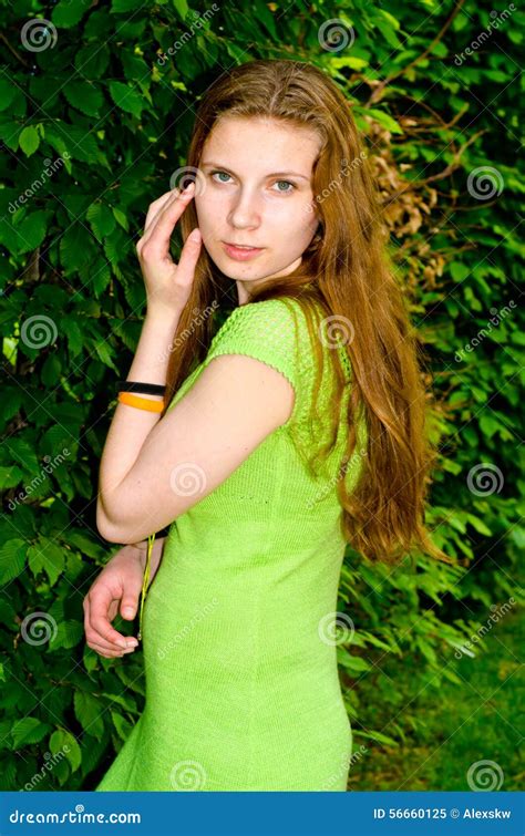 Girl Is Surrounded By Greenery Stock Image Image Of Colorful Attractive 56660125