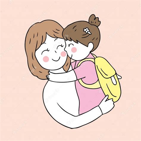 Dibujos Animados Lindo Regreso A La Escuela Madre E Hija