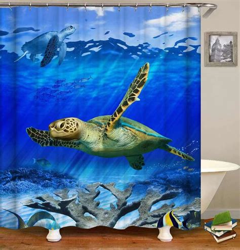Sea Turtle Shower Curtain Waterproof Shower Curtain Ocean Etsy