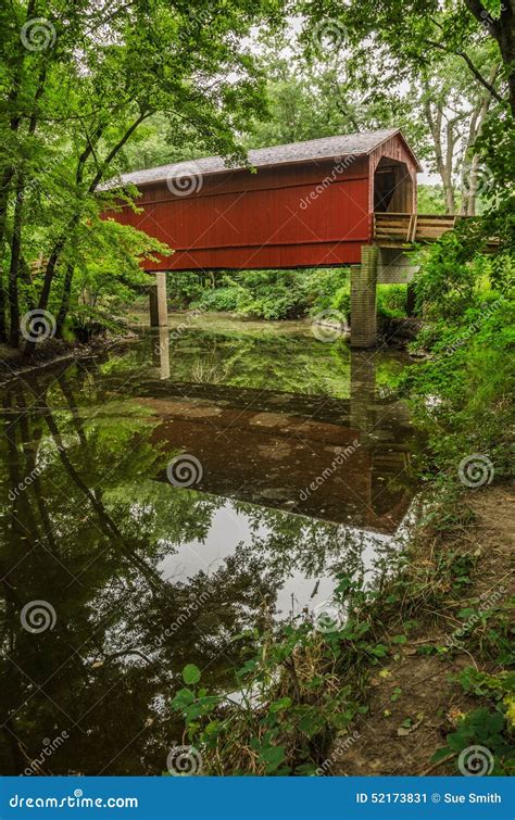 Sugar Creek Covered Bridge Stock Image Image Of Calming 52173831