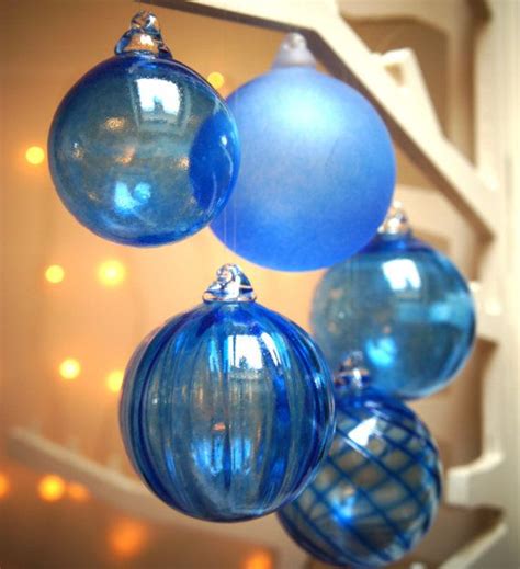 Mini Sapphire Blue Handmade Blown Glass Christmas Bauble Etsy Glass Christmas Baubles Glass