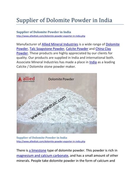 Ppt Supplier Of Dolomite Powder In India Powerpoint Presentation