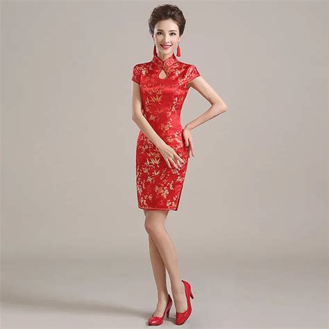 wedding cheongsam red satin woman qipao traditional chinese dress oriental style dresses robe