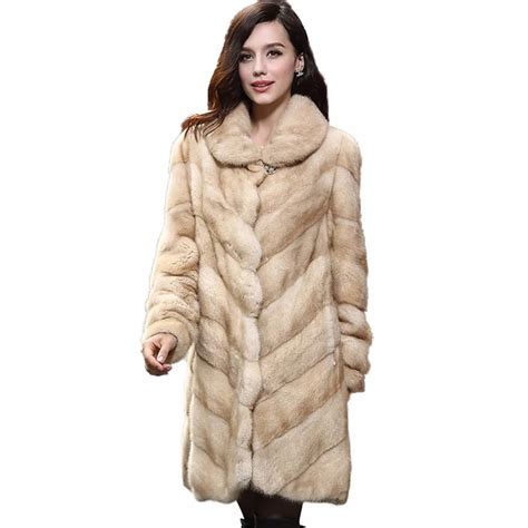 Cy 115161 New Womens Real Mink Fur Coat Luxury Long Full Pelt Fur Coats With Big Turn Down