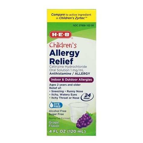 H E B Childrens Allergy Relief Cetirizine 24 Hour Liquid Grape