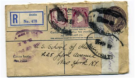 An address is a collection of information, presented in a mostly fixed format, used to give the location of a building, apartment, or other structure or a plot of land, generally using political boundaries and street names as references, along with other identifiers such as house or apartment numbers and organization name. Irish Stamps from Raven Stamps-Registered Envelopes Sizes F and G