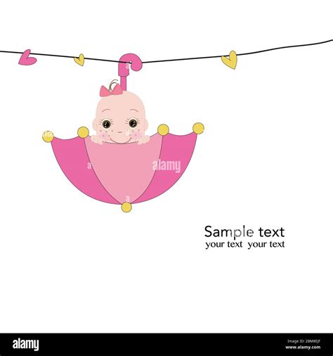 Newborn Baby With Pink Umbrella Greeting Card Vector Stock Vector Image
