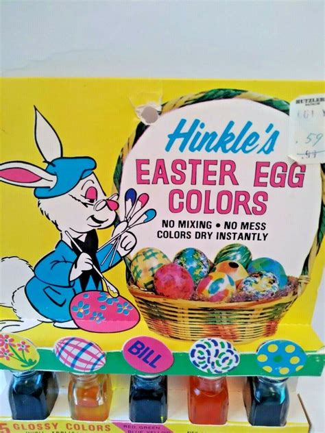 Vintage Easter Egg Dye Hinkles Easter Egg Colors 5 Glass Bottles Nip