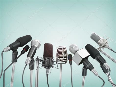 Various Microphones Aligned At Press Conference — Stock Photo