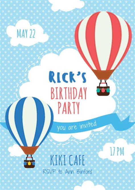 paper invitations paper and party supplies hot air balloon birthday electronic invitation digital