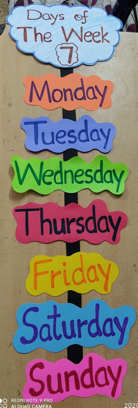 Days Of The Week Chart Kindergarten Learning Activities Classroom