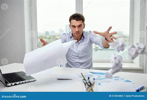 Angry Businessman Throwing Papers In Office Stock Image Image Of