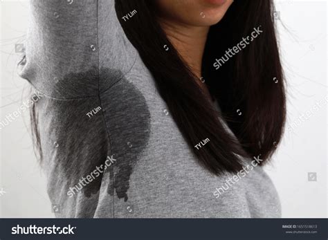 4 Close Woman Armpit Sweating Transpiration Stain Images Stock Photos