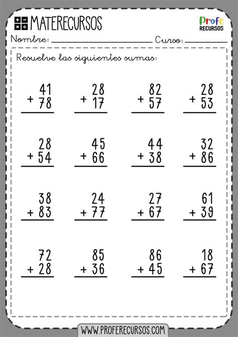 Fichas Ejercicios Sumas Cifras Con Llevadas