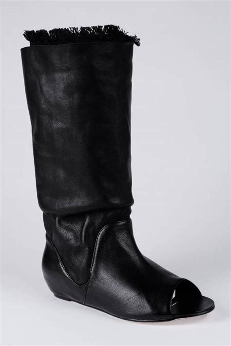 Maxim Toeless Flat Scrunch Boots In Black Leather 220 Tobi Us