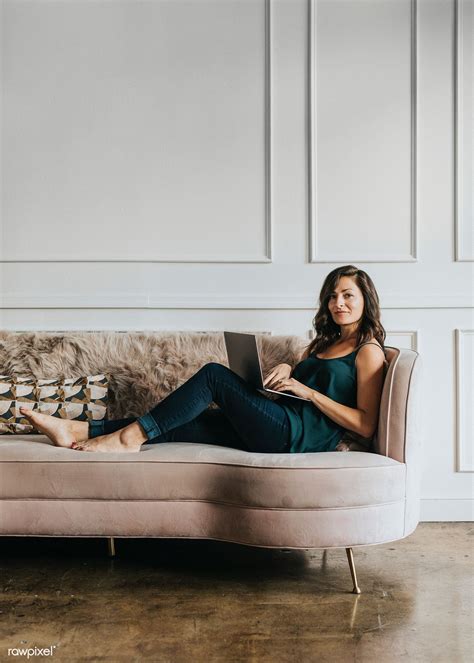 Female Blogger Sitting On A Couch Premium Image By Rawpixel Com