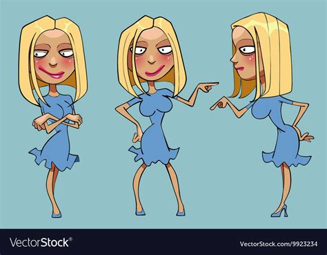Cartoon Funny Blonde Woman In Different Poses Vector Image
