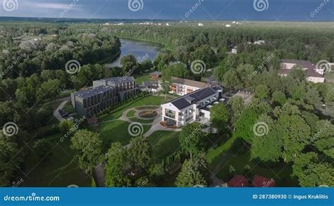 Panoramic View Of Lithuanian Resort Druskininkai Church In City Park