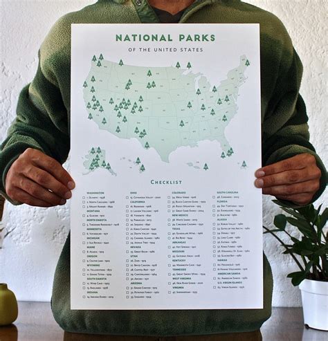 National Park Checklist Map 12x18 National Parks National Etsy